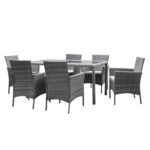 Marston 6 Seater Rattan Garden Dining Set with Grey Parasol - Grey - Glass Top - Image 9