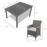 Marston 6 Seater Rattan Garden Dining Set with Grey Parasol - Grey - Glass Top - Image 10