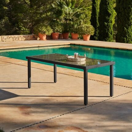 Marston 8 Seater Garden Dining Table - Black - Glass Top