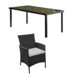 Marston 8 Seater Rattan Garden Dining Set with Cream Parasol - Black - Glass Top - Image 7