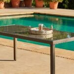 Marston 8 Seater Garden Dining Table - Natural Brown - Glass Top - Image 2