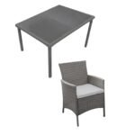 Marston 8 Seater Rattan Garden Dining Set with Grey LED Premium Parasol - Grey - Glass Top - Image 7