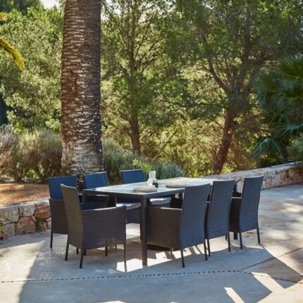 Marston 8 Seater Rattan Garden Dining Set - Black - Glass Top