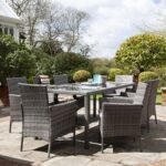 Marston 8 Seater Rattan Garden Dining Set with Grey LED Premium Parasol - Grey - Glass Top - Image 3