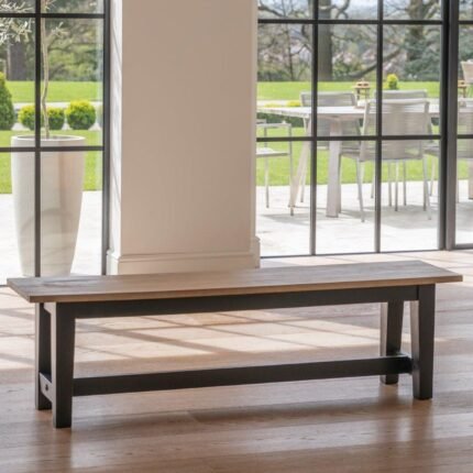 Outlet - Matilda Rectangular Wooden Dining Bench - Chalked Mango Wood & Black