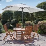 Oakley 4 Seater Wooden Extendable Garden Dining Set with Cream Parasol