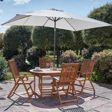 Oakley 4 Seater Wooden Extendable Garden Dining Set with Cream Parasol