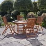 Oakley 4 Seater Wooden Extendable Garden Dining Set with Cream LED Premium Parasol - Image 2