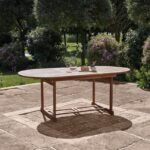 Oakley 4 Seater Wooden Extendable Round Garden Dining Table with 4 Rattan Dining Chairs - Image 2