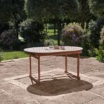 Oakley 4 Seater Wooden Extendable Round Garden Dining Table with 4 Rattan Dining Chairs - Image 4