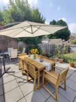 Lennox Table & 8 Lennox Armchairs with Cream Parasol - Image 11
