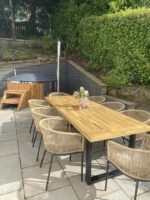 Hali 8 Seater Wooden Outdoor Dining Set with Hali Natural Chairs & Grey LED Premium Cantilever Parasol- 235cm - Image 5