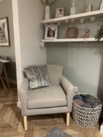 Outlet - Grace Soft Beige Armchair - Whitewash Oak Legs - Image 9