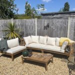 Dakota Wooden Garden Corner Sofa Set with Grey Parasol - Sand Cushions - Image 5