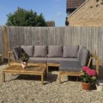 Dakota Wooden Garden Corner Sofa Set with Grey Parasol - Grey Cushions - Image 2