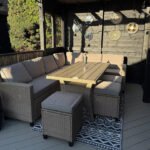 Aston 9 Seater Rattan Corner Sofa Set with Cream Lean Over Parasol with Polywood Table Top - Natural Brown - Image 4