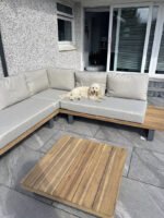 Shiva Garden Corner Sofa Set with Grey LED Premium Parasol - Stone - Image 8