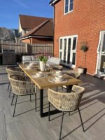 Hali 6 Seater Wooden Outdoor Dining Set with Hali Natural Chairs & Grey Lean Over Parasol - 235cm - Image 5