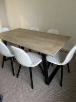 Atlas Chalked Mango Wood Dining Table Set -  6 Seater - Ellis Light Beige Boucle Dining Chairs - Black Oak Legs - Image 7