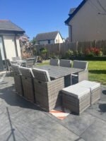 Cube 10 Seater Rattan Outdoor Dining Set with Cream LED Premium Parasol - Grey Weave Polywood Top - Image 2