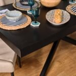 Amelia Black Dining Table Set - 6 Seater - Freya Blue Carver Chairs - Black Legs - Image 4