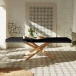 Outlet - Amelia Table Wood Extendable Black Top Whitewash Legs