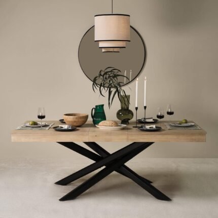 Outlet - Amelia Whitewash Wood Extendable Dining Table - Black Legs