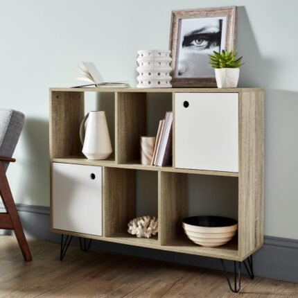 Outlet – Anderson cube storage unit  - Oak effect with white cupboards