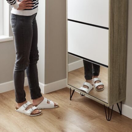 Outlet – Anderson shoe cabinet - 3 door - oak effect and white