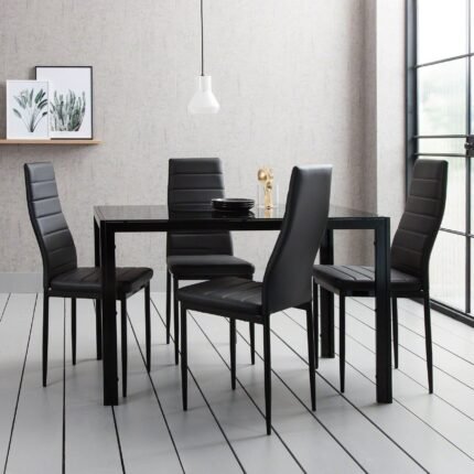 Outlet - Anya glass dining table set - 4 seater - black