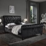 Outlet - Black Crushed Velvet Sleigh Bed Frame King Size