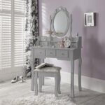 Outlet – Capri Grey Dressing Table, Stool & Mirror Set