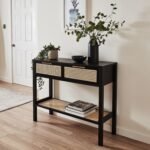 Outlet - Charlie Console Table Cane Drawers - Black - Image 2