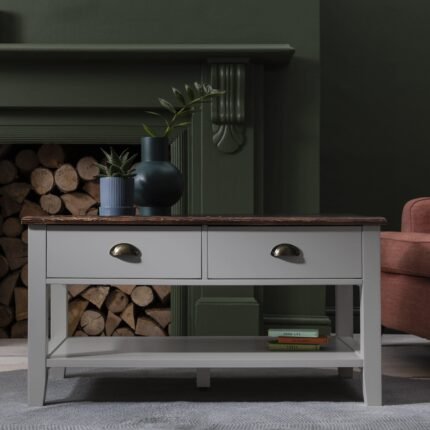 Outlet -  Chatsworth Wooden Coffee Table - Storage Drawers - Grey