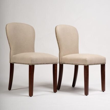 Outlet - Edward Dining Chairs - Set of 2 - Faux Leather Stone & Dark Wood