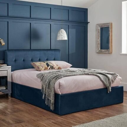 Outlet - Elle King Size Ottoman Bed - Blue Velvet