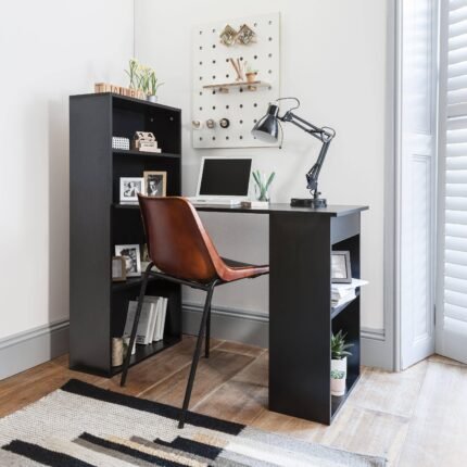 Outlet - Essie Desk With Shelves - Pitch Black
