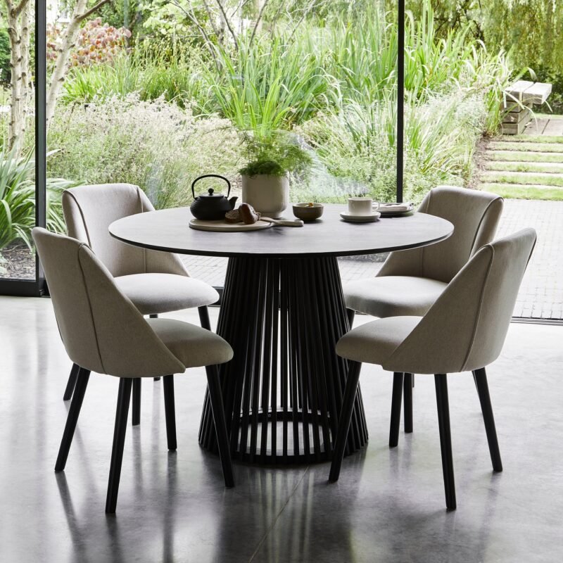 outlet freya dining chairs set of 2 oatmeal and black laura james 2 Home Retail