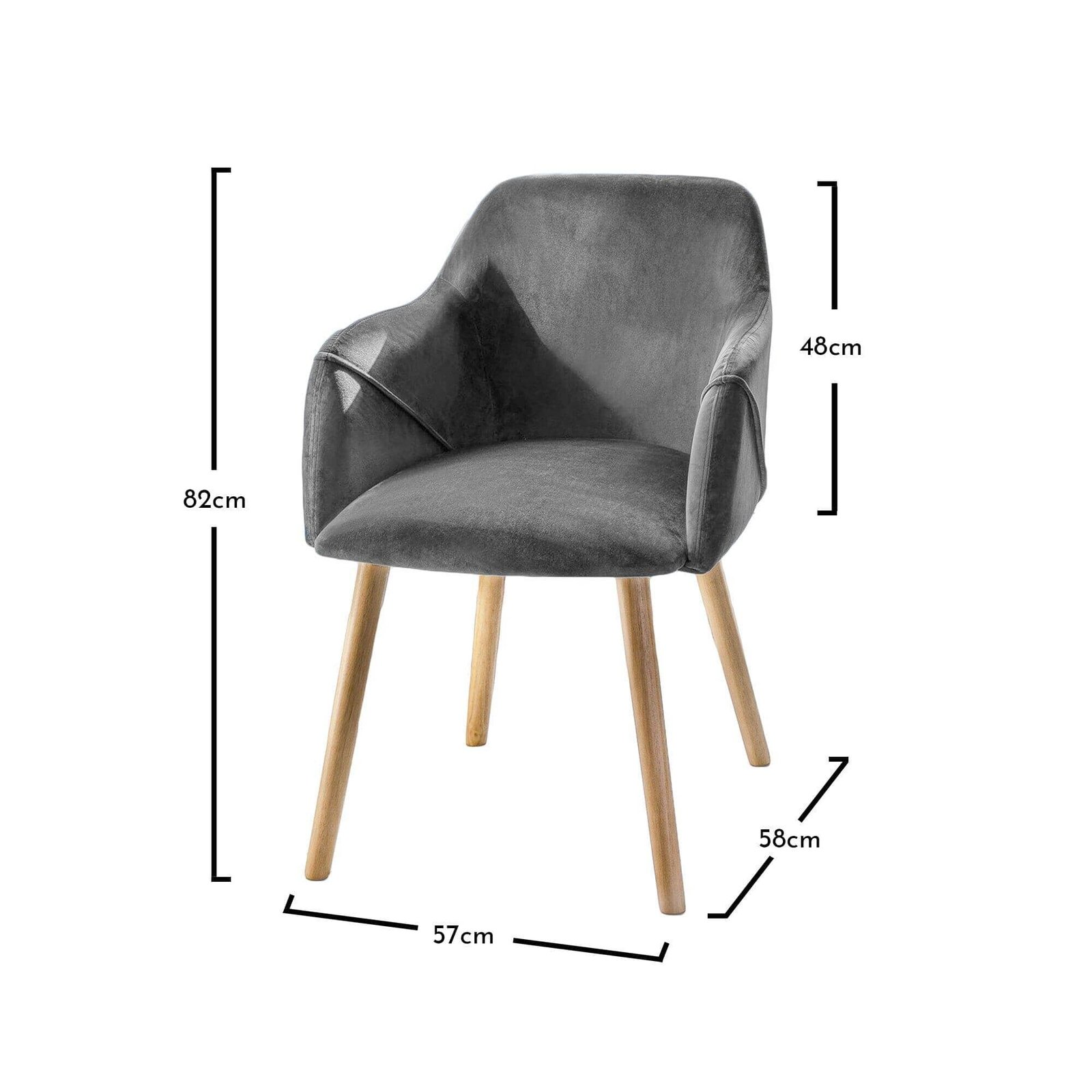 Outlet - Freya Dining Chairs With Arms - Set of 2 - Grey & Pale Oak 1 Freya armchairs - set of 2 - grey velvet and pale oak - Laura James
