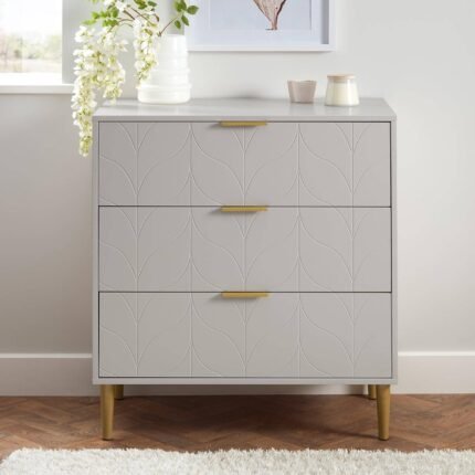 Outlet - Gloria Chest of Drawers - Grey & Brass Effect