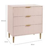 Outlet - Gloria 3 Drawer Chest of Drawers - Pale Pink & Brass Effect - Image 6