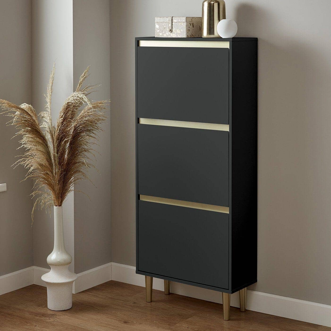 outlet-iliana-shoe-cabinet-3-door-charcoal-grey-laura-james-1 Outlet - Iliana Shoe Cabinet - 3 Door - Charcoal Grey