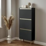 Outlet - Iliana Shoe Cabinet - 3 Door - Charcoal Grey - Image 2