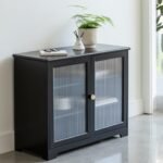 Outlet - Lua 2 Door Sideboard In Noir Black With Fluted Glass - Image 3