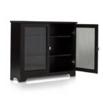 Outlet - Lua Narrow 2 Door Sideboard In Noir Black With Fluted Glass - Image 11