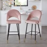 Outlet - Marilyn Bar Stool - Set of 2 - Pink Velvet - Image 2