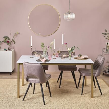 Outlet - Milo 6 Seater Marble Effect Dining Table with Gold Legs