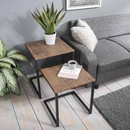 Outlet - Sheffield industrial nest of tables - wood effect & metal