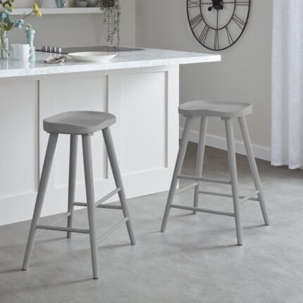 Outlet - Silvester Wooden Bar Stool Seat Grey