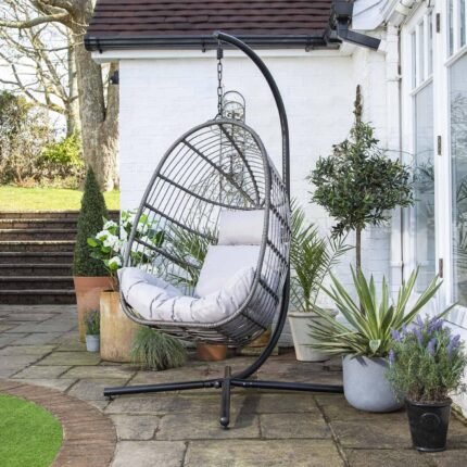 Outlet – Wick hanging egg chair - dark grey rattan
